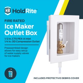 Holdrite HR-IMRA-P-0 2 Inch CTS x 1/4 Inch Compression Connection Ice Maker Outlet Box with Water Hammer Arrestor, Pre-Assembled, Fire Rated, PEX Tailpiece, White
