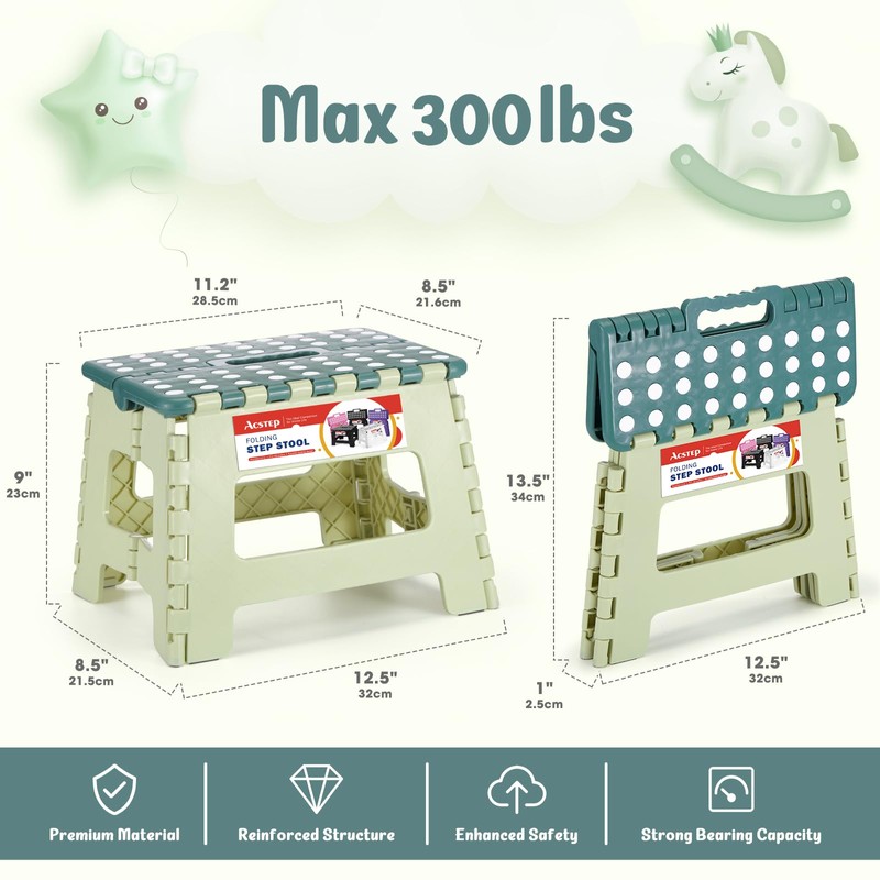 ACSTEP 9 Inch Folding Step Stool 300 LB Capacity Plastic