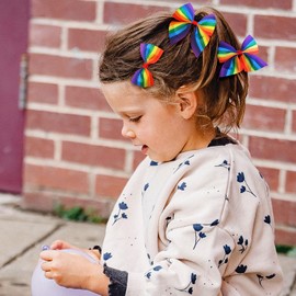 Rainbow Hair Bow Clips Gay Pride Day Cute Candy Bows Ribbon Hair-bow Hairclips Cheer Hair Headband for Party Beach Back to School Festival Hair Accessories 3PCS