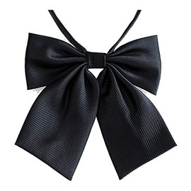 Bowtie Women Japan Lolita JK Uniform Embroidery Adjustable Necktie School Student Sailor Suit Bowknot Pre-tied Bow Tie PTK04 (Black)