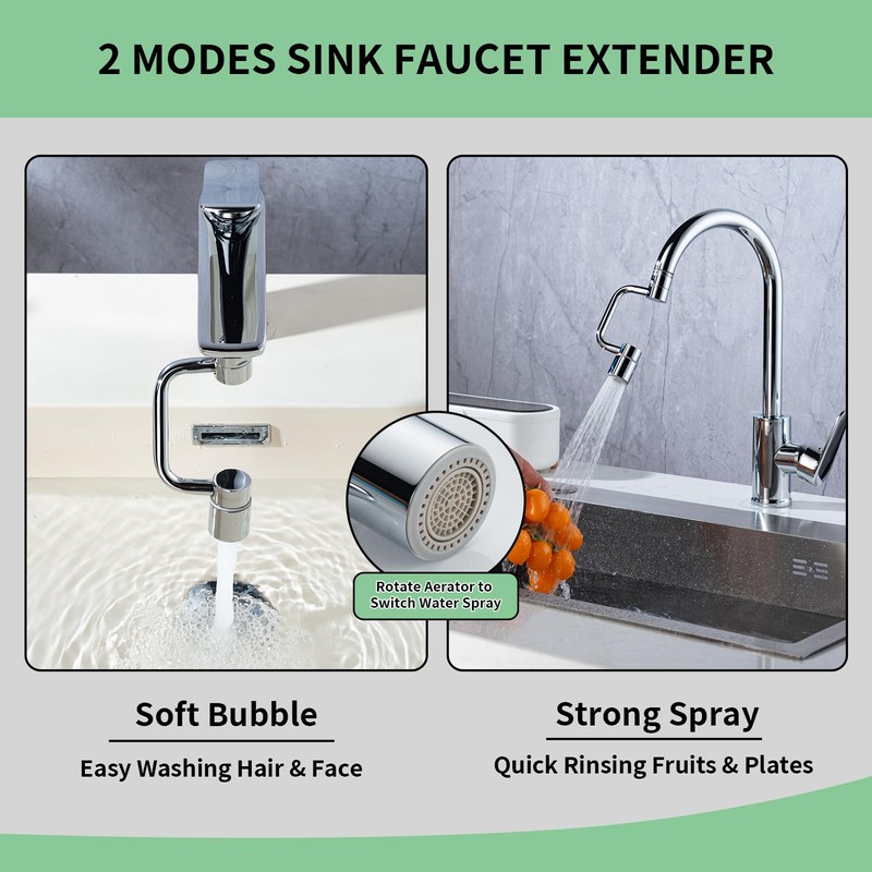 SELLO 1080° Swivel Faucet Extender, Sink Water Faucet Aerator with