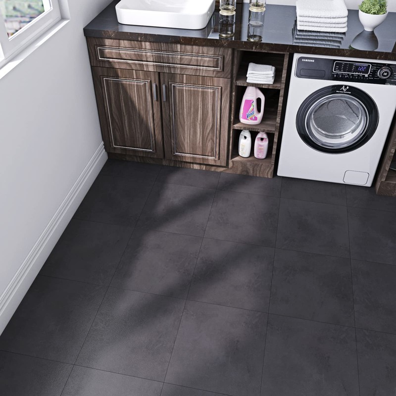 FunStick 15 Pcs Charcoal Grey Peel and Stick Floor Tile