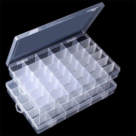 Unbranded 2 Pack 36 Grids Clear Plastic Organizer Box with Adjustable Dividers, Small Craf
