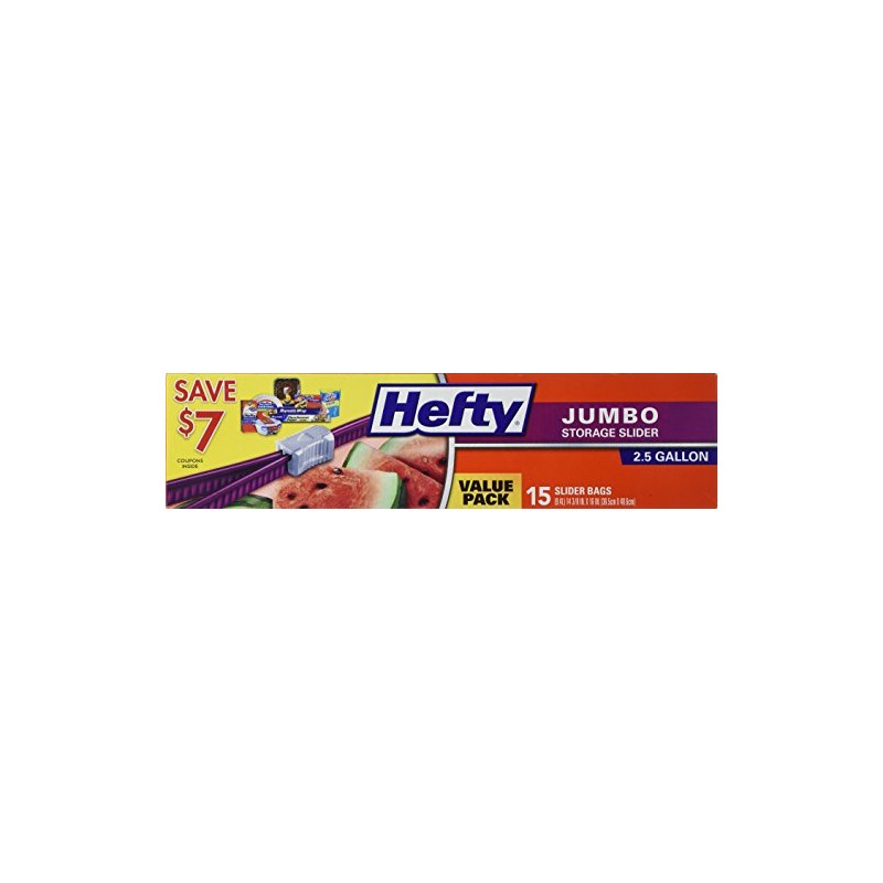 Hefty 2x Stronger 2.5 Gallon Jumbo Storage Bags, 15 Count