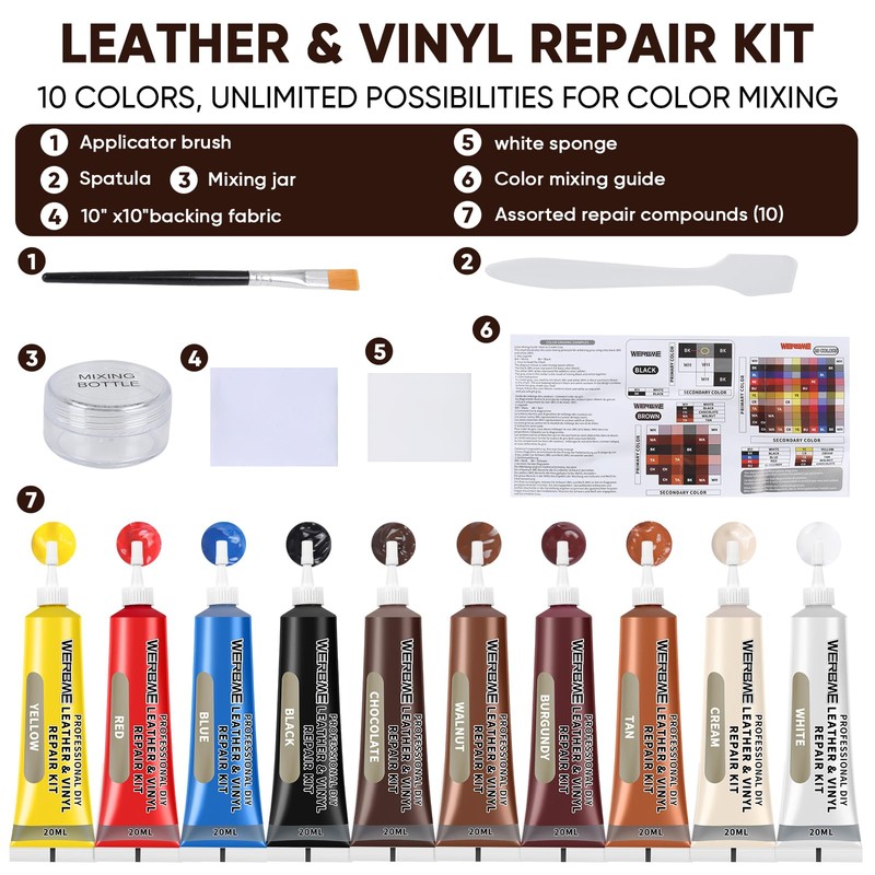 Leather & Vinyl Repair Kit,10 Mix Colors DIY Repair for