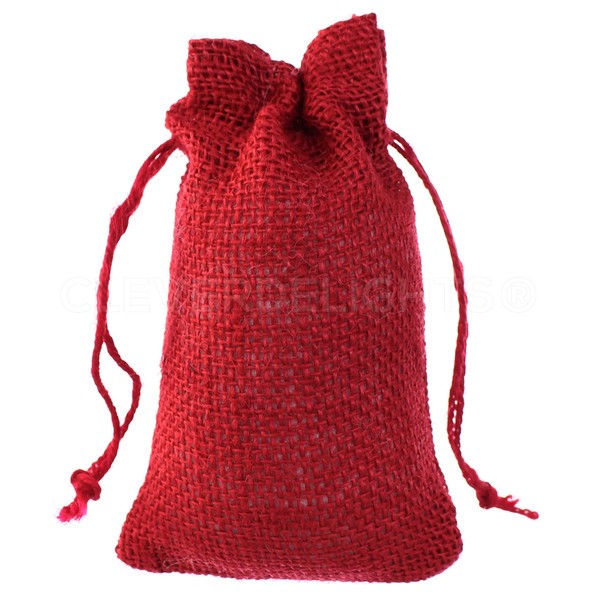 CleverDelights 4" x 6" Red Burlap Bags - 50 Pack - 4x6 Inch Jute Burlap Drawstring Sacks