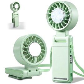HEEYCEM 4-IN-1 Clip-On Portable Fan Rechargeable Handheld Mini Fan with lce Cooler,5 Gear High Speed 360° Rotatable Small Fans, for Outdoor, Travel, Beach, and Office (Green)