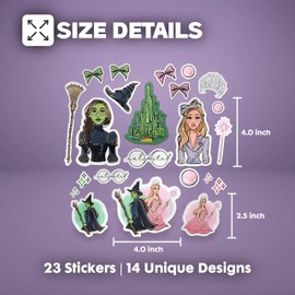 Wicked Stickers – 23-Piece Waterproof Vinyl Decal Pack with Iconic Characters & Magic-Inspired Designs, Broadway Fan Gift for Laptops, Water Bottles, Scrapbooks & More