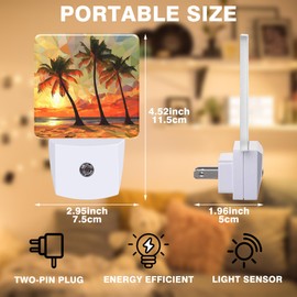 FOISIIAEA Palm Trees at Sunset Night Light, Beach Plug-in Nightlight with Dusk to Dawn Auto Sensor for Home Bedroom Hallway Kitchen 0.5W Sleep Friendly Led Lamp for Women Men