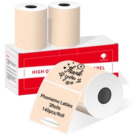 Phomemo Circle Label Compatible with M110/M220/M150/M120/M200/M221 Label Maker, 1.96"x1.96"（50x50mm）Round Thermal Label for Business/Home Tag, DIY Logo Design, Black on Khaki, 140 Labels/Roll, 3 Rolls