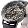 Alienwork IK Automatic Watch Men Women Black Leather Strap Skeleton