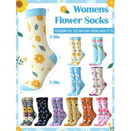 Cutecrop 10 Pairs Flower Socks for Women Plant Socks with Inspirational Words Novelty Funny Crew Socks for Birthday Gift (Elegant Style)