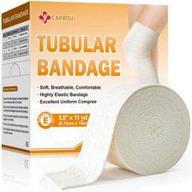 Carbou Elasticated Tubular Support Bandage 3.5" x 11 yd (Size E), Soft Stockinette Tubing for Legs, Arms, Knees, Thighs, Reusable Compression Support Bandage Roll for Joint Tissue