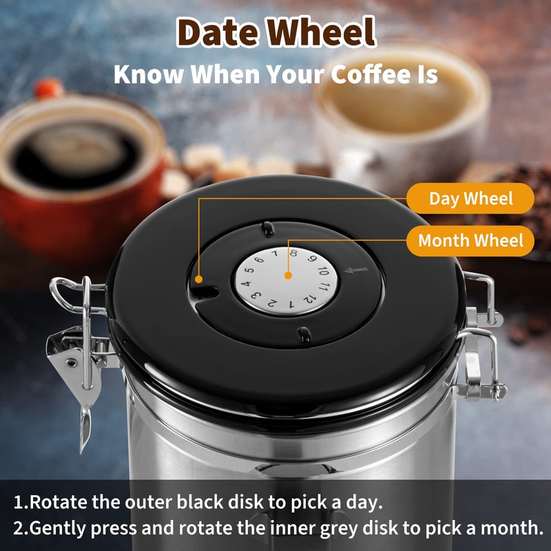 Olyzer Stainless Steel Coffee Canister 22 oz, Airtight Coffee Storage