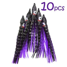 Fish WOW! Qty 10 Purple Black 5" Squid Skirts 13cm Crinkle Hoochies Wavy Octopus Skirts Fishing Soft Trolling Lures Indigo Violet