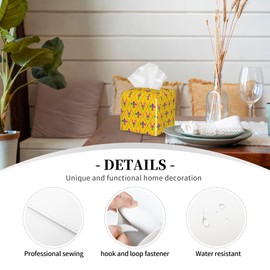 Tissue Box Cover Holder, Mardi Gras Crayfish and Fleur De Lis PU Leather Square Tissue Box Cover Decorative Organizer for Bathroom Kitchen Bedroom Vanity Countertop Night Stands