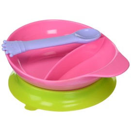 Elegant Baby silicone divided suction bowl and spoon set, pink