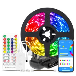 BTF-LIGHTING RGBW Bluetooth Music APP 16.4FT LED Strip Lights RGB+Warm White 3000K 4 Colors in 1 LED Color Changing Lights Strip for Bedroom, Desk, Home Decoration, with Remote and 12V Power Supply