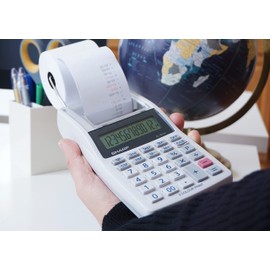 Sharp EL-1611V Handheld Portable Cordless 12 Digit Large LCD Display Two-Color Printing Calculator with Tax Functions