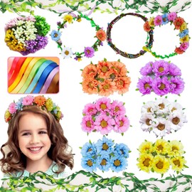 WUBOMJIO Make Your Own Flower Crown Crafting Kit(Daisy Theme)| 120+Piece Set for Endless Creativity | Gift for Creative Girls Age 6-10+