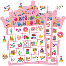 Leezead Birthday Bingo Game Cards for Party, 24 Players Birthday Party Bingo Games for School Office Family Large Group Party Activities Supplies
