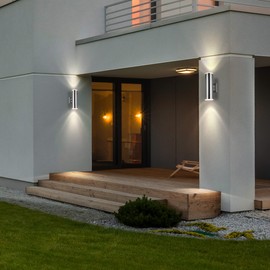 CnengSthy Dusk to Dawn Sensor Outdoor Porch Light, Anti-Rust Waterproof Up Down Metal Cylinder Wall Lights with Stainless Steel 304 for Courtyard Garage Entryway (13" Height, UL Listed, No Bulbs)