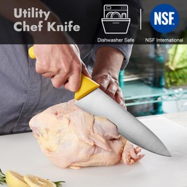 CURTA 8-inch Commercial-Grade Chef's Knife, NSF Listed, Ergonomic, Non-slip Yellow Handle, High Carbon 420 Stainless Steel Forged Blade Straight Edge, Dishwasher Safe, Rust Proof