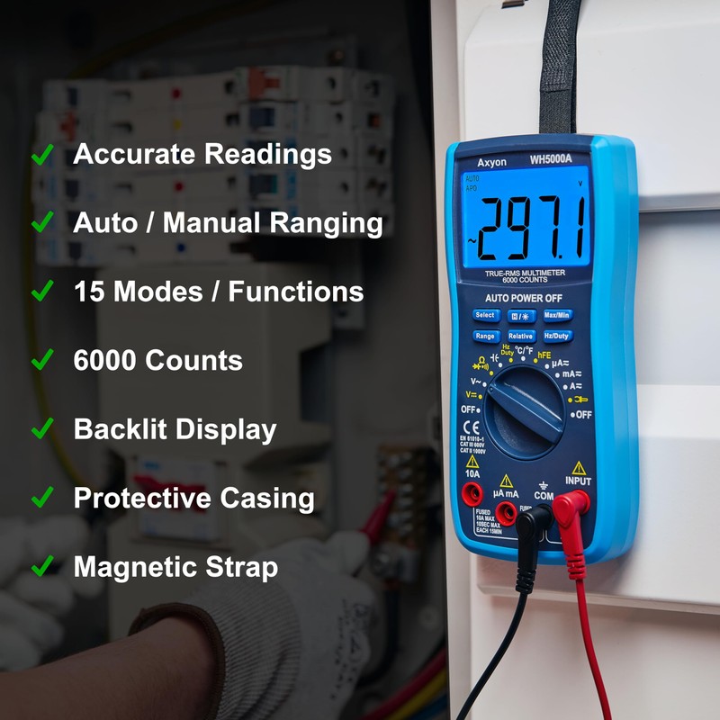 AXYON Digital Multimeter TRMS 6000 Counts, Voltage Tester, Circuit Tester,