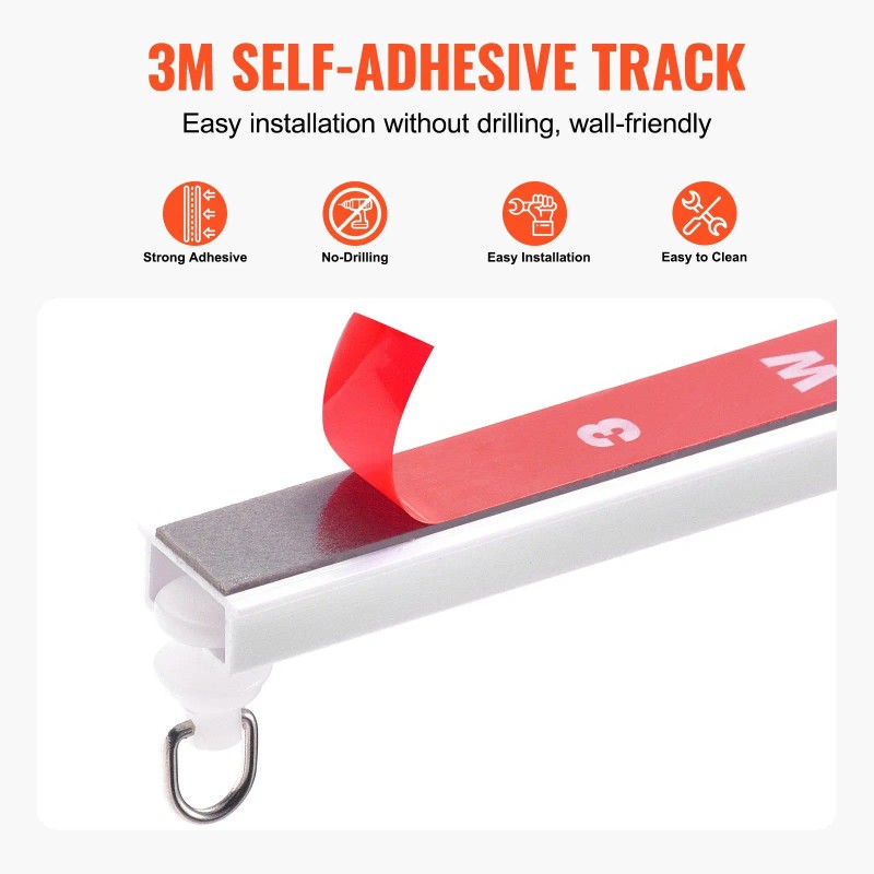 9.9 FT/3 Meter White Self-Adhesive Ceiling Curtain Track Set for