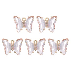 sourcing map 5 Pcs Crystal Gold Plated Butterfly Charm, Brass Zircon Charm Pendant for Phone Accessories Keychain Crafting, Pink, 19x15mm