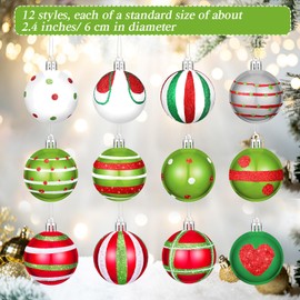 Syhood 12 Pcs 2.4 Inch Christmas Ball Ornaments Red Green Christmas Hanging Decoration Shatterproof Glittering Elf Hanging Balls Decorative Baubles for Xmas Tree