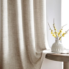 Melodieux Beige Linenlook Curtains Eyelet for Bedroom Living Room, 46 x 90 Drop
