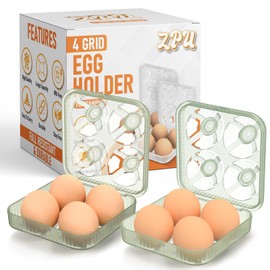 ZPU Egg Holder Camping, 2Pcs 4 Grid Egg Container, Plastic Egg Carrier for Camping Picnic Travel Outdoor Refrigerator Kitchen, Protective Egg Storage Case, Green
