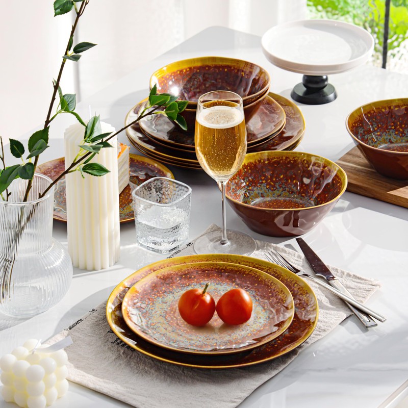 FINE&NICE Melamine Dinnerware Set of 12Pcs, Dish Set for 4,