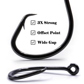 FishTrip Circle Hooks Saltwater for Catfish - 25pcs Offset 3X Strong Fishing Hook Wide Gap for Live Bait,Size 9/0