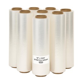 The Boxery 18" x 1500' Stretch Wrap – 90 Gauge Clear Blown Film – 8 Rolls (12,000ft Total) – Extra Heavy-Duty Pallet Wrap for Maximum Load Stability