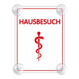 Hausbesuch Sign for Car with 4 x Suction Cups - House Visit Suction Cup Sign Car Sign Acrylic Sign for Windscreen 90 x 120 mm