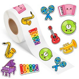1.5 inches 500pcs Cute Music Stickers Roll, 8 Instrument Designs