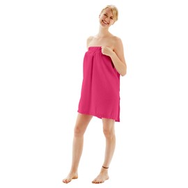 BC BARE COTTON Women’s Spa/Bath Lightweight-Knee Length Waffle Body Wrap with Pocket and Easy Adjustable Closure - Fuchsia - Large/X-Large (One Size Fit)
