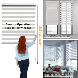 Corded Zebra Roller Blinds for Windows – Dual Layer Light Filtering Shades, Privacy Sheer Indoor Window Blinds for Bedroom & Living Room (40" W x 72" H, White)