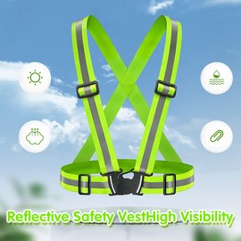 AICMEI Reflective Adjustable Safety Vest 2 Pieces, High Visibility Reflective Safety Straps Gear for Traffic Control, Running, Cycling, Walking, Construction Workers,and Outdoor(Green)