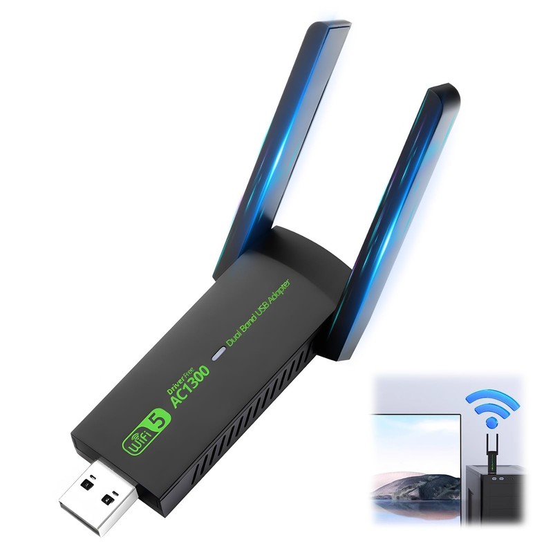USB WiFi Adapter for PC, Dual Band 1300Mbps 5GHz/2.4GHz USB