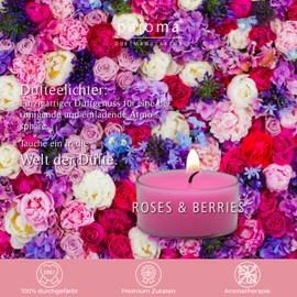 pajoma® Roses & Berries Tea Lights Pack of 8 | 64 Scented Tea Lights in Polycarbonate Case, Burning Time Approx. 4 Hours - Height 1.5 cm Diameter 3.5 cm | Premium Quality | Decoration, Catering, Wind