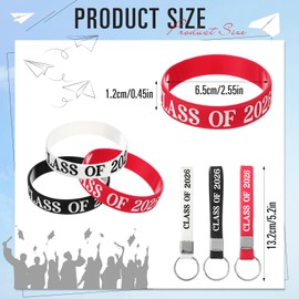 100 Pcs Graduation Wristbands and Keychains Class of 2026 Rubber Bracelets Keyrings Bulk for Guest Gifts Parties Events and Decorative Accessories(Black,White,Red)