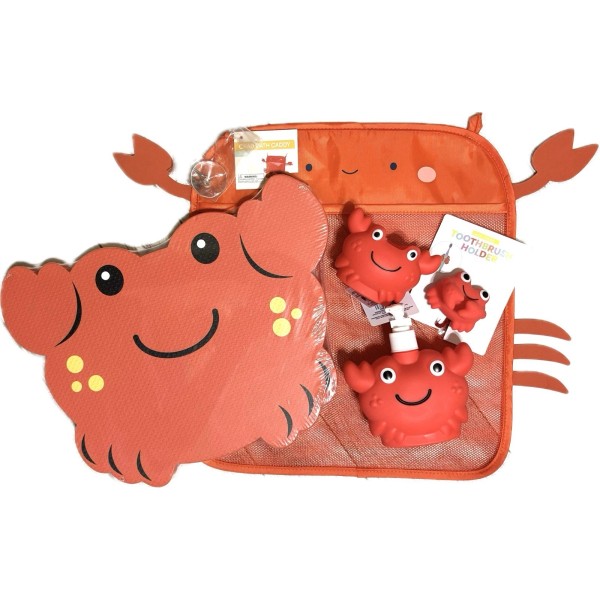 ANKYO 5-pc Red Crab Shape Bath Set - Soap Dispenser,