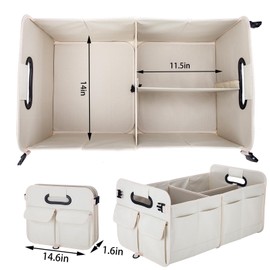 titiyiof Car Trunk Organizer Storage for SUV Car Organizers Accessories Adjustable Straps with 9 Pockets Collapsible Waterproof 66L Oxford Trunk Organizer for Women/Men Beige