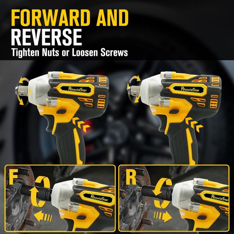 Rhovixster Cordless Impact Wrench 1/2 - 580N.M Max Cordless Impact