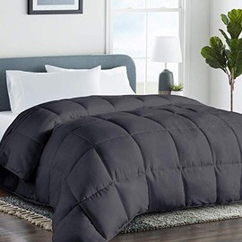 COHOME Oversized Queen 2100 Series Fluffy Soft Warm Comforter Down Alternative Quilted Duvet Insert with Corner Tabs All-Season - Plush Microfiber Fill - Reversible - Machine Washable - Dark Grey