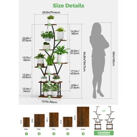 Quikraen Plant Stand Indoor with Grow Lights 64" Tall Plant Shelves Lighted Plant Stands for Indoor Plants Growing 8 Tiered Large Tree Shaped Flower Shelf Indoor for Home Decor Patio Balcony