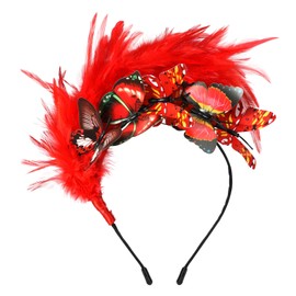 MWOOT Feather Butterfly Hair Accessories Headband, 1920s Fascinator Headpiece for Women, Red Feather 20s Headband with Butterfly for Carnival Cocktail Wedding Tea Party Accessories